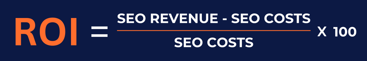 SEO ROI FORMULA:
ROI = ((Revenue from SEO - SEO Costs) / SEO Costs) × 100
