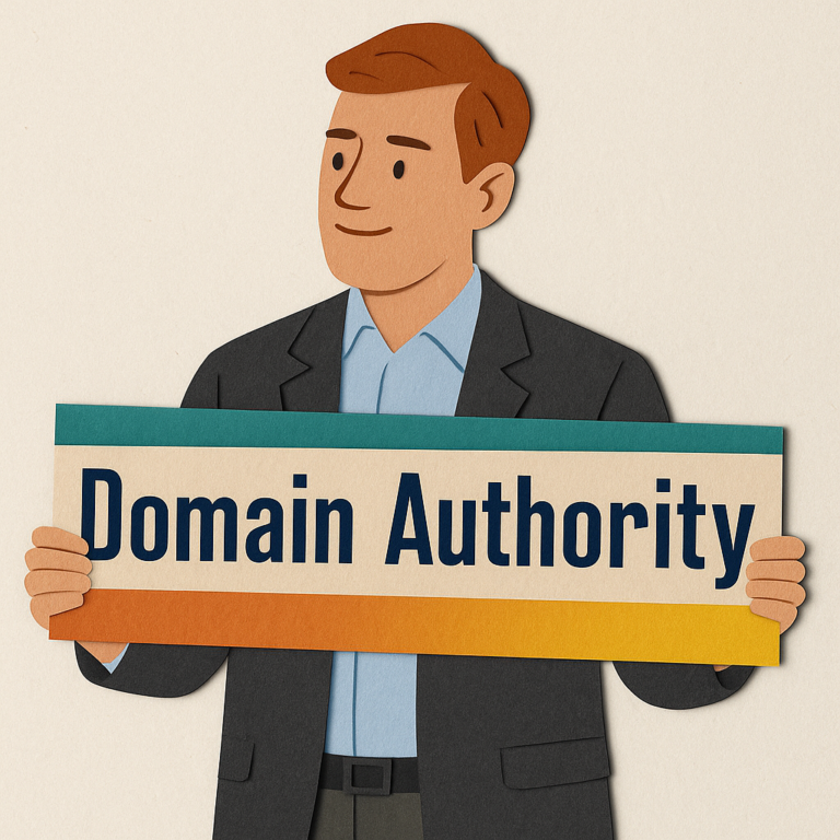 Man holding table with sign domain authority
