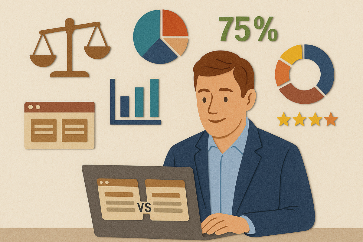 a businessman working on his domain authority by comparing websites