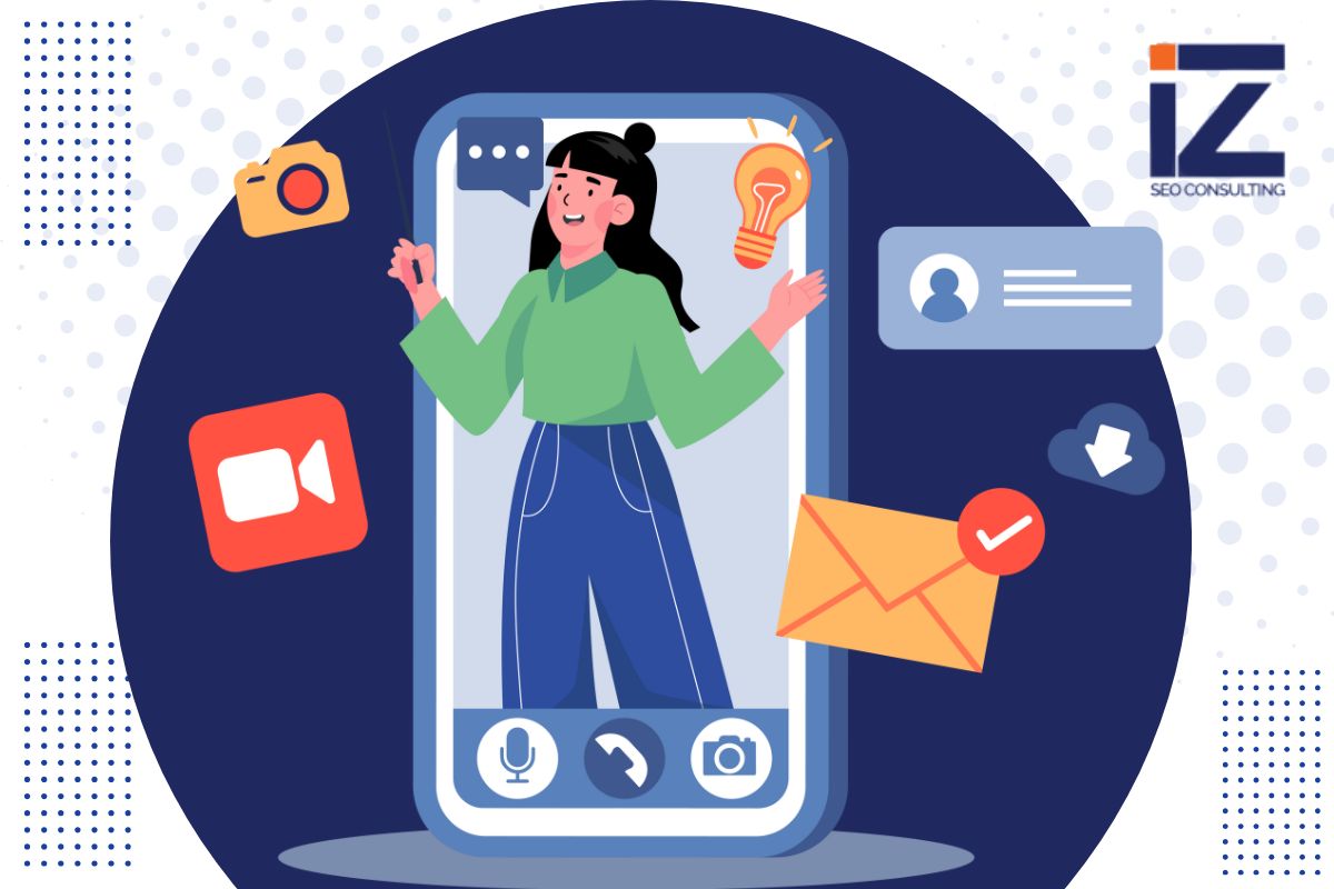 a woman working on content updates on a mobile version of a website