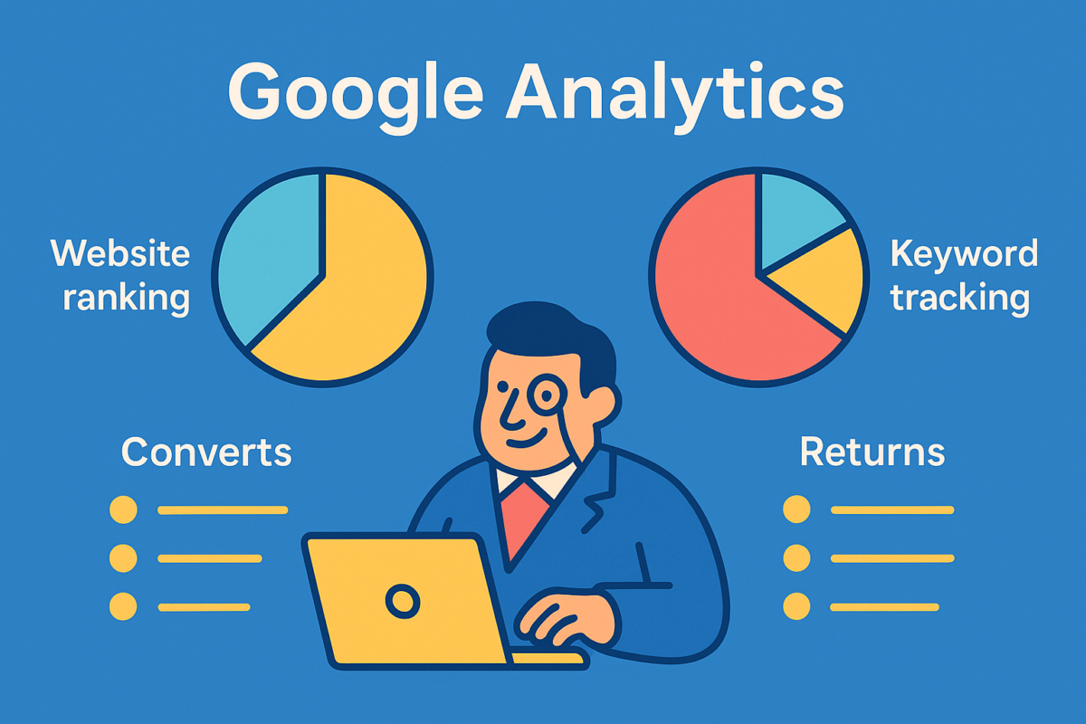 corporate man pulling data and using Google Analytics for local SEO