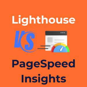 Difference between Lighthouse and PageSpeed Insights illustration with icons for performance testing tools.
